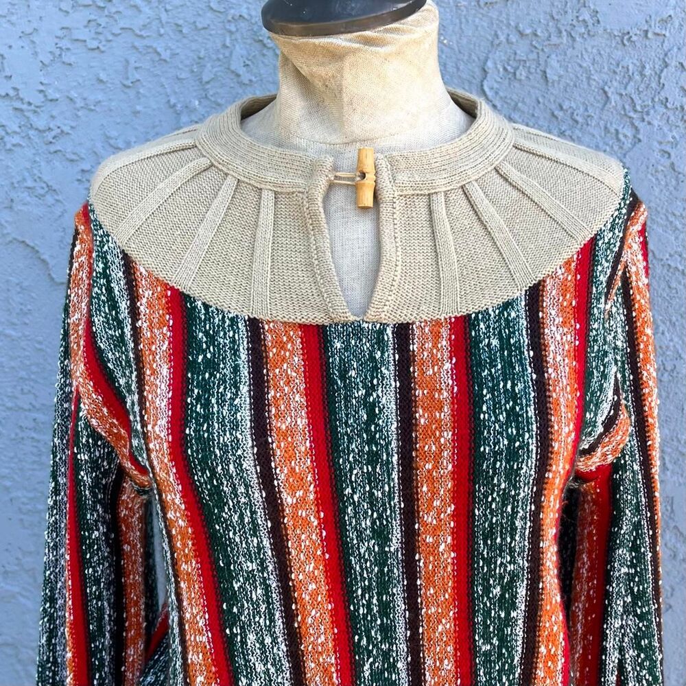 Vintage 70s Sweater Size M/L Striped bohemian - Picture 2 of 7